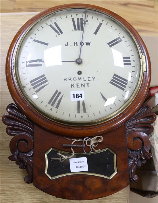 J. How, Bromley, Kent. A Regency mahogany drop dial eight day wall timepiece height 50cm